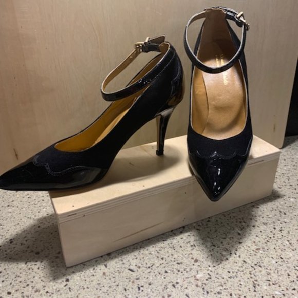 Black Patent Leather Ankle Strap Heels Size 6 Massimo Baldi - Picture 4 of 8
